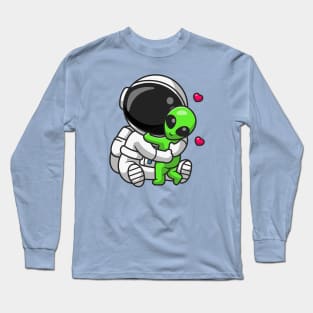 Cute Astronaut Hug Alien Cartoon Long Sleeve T-Shirt